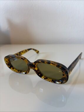 Crap Eyewear Tortoise Shell Oval Sunglasses with Green Lenses